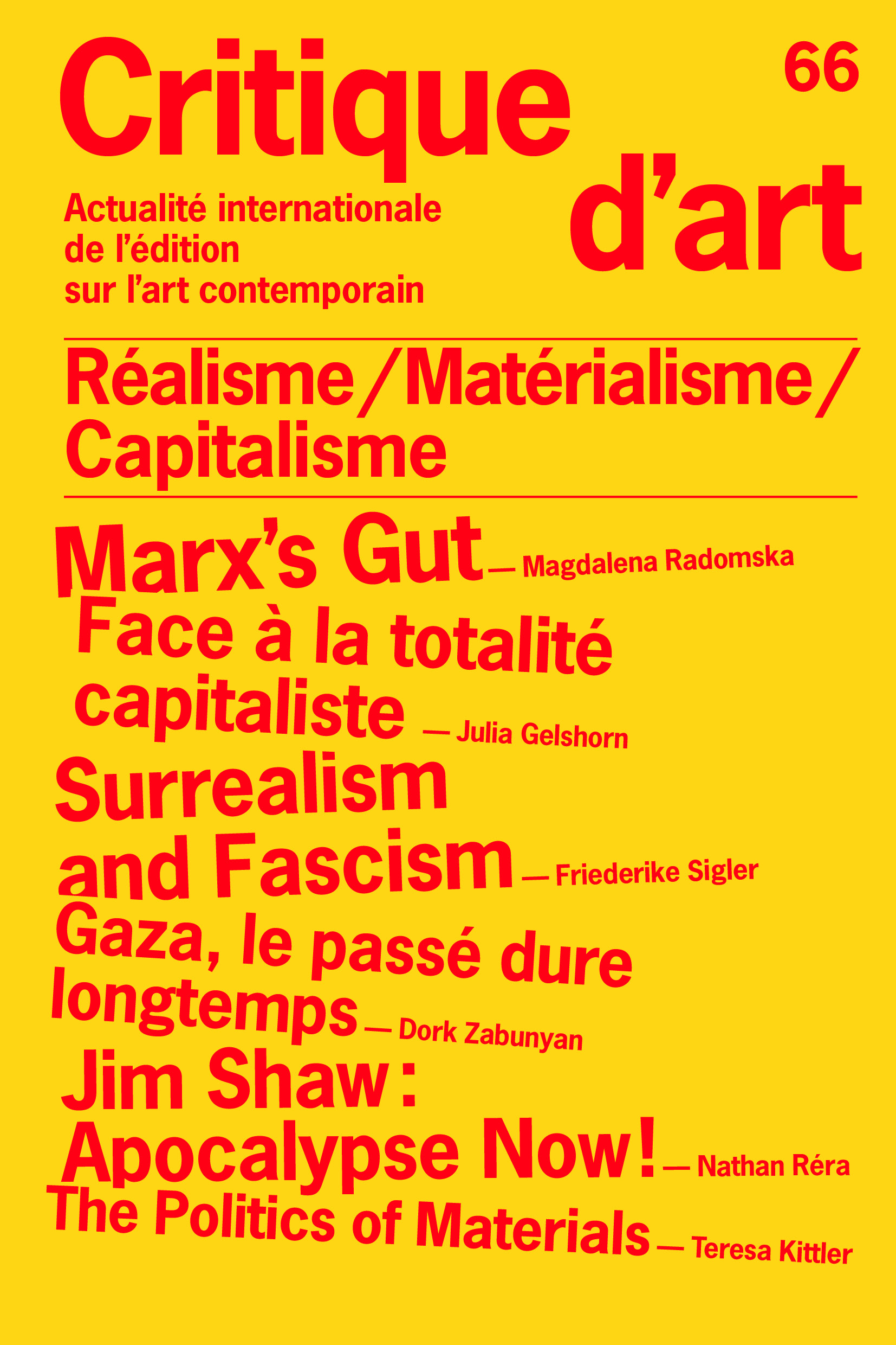 couverture du numero 66 de la revue critique dart