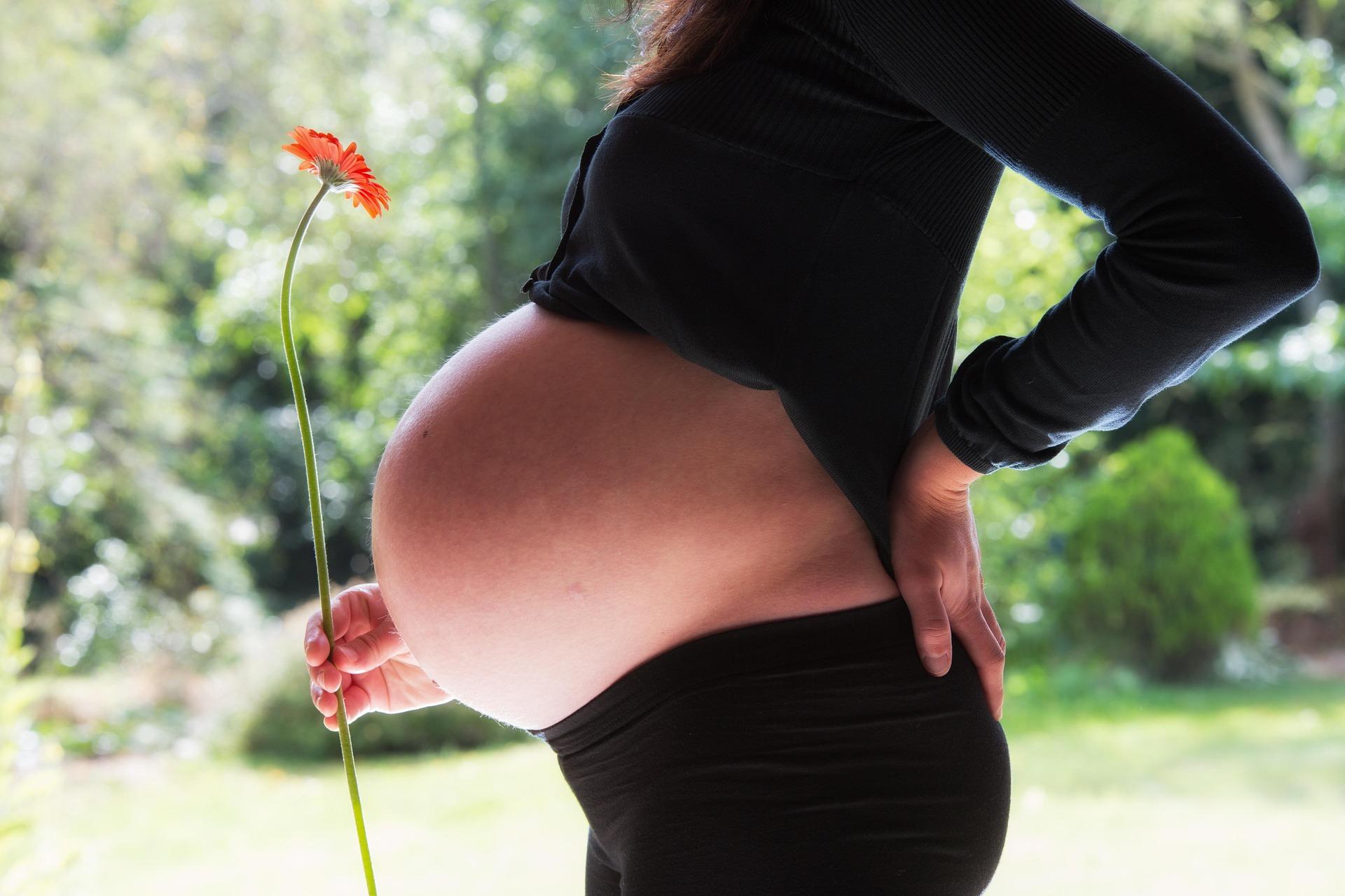 Photo d'une femme enceinte portant une fleur