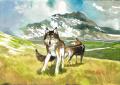 peinture représentant des loups dans un paysage montagneux