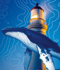 Image d'une baleine autour d'un phare, visuel officiel de la Fête de la Science 2024