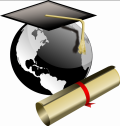 Globe terrestre, diplôme et toque