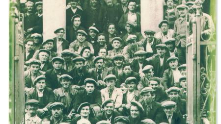 Portrait de groupe de grévistes, fin juin 1936