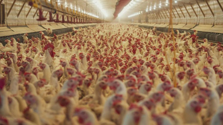 Photo d'élevage intensif de poulet