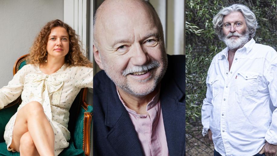 portraits de Haska Shyyan, Andreï Kourkov et Bruno Doucey