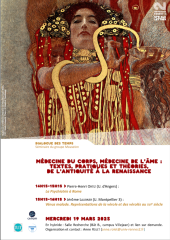 Affiche Séminaire "Médecine du corps, médecine de l’âme : textes, pratiques et théories, de l’Antiquité à la Renaissance"